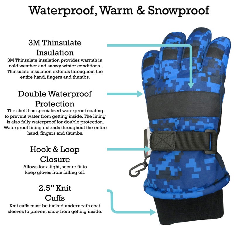 N'Ice Caps Kids Waterproof Winter Thinsulate Warm Gloves (Blue Digital Camo, 10-12 Years) - Image 3